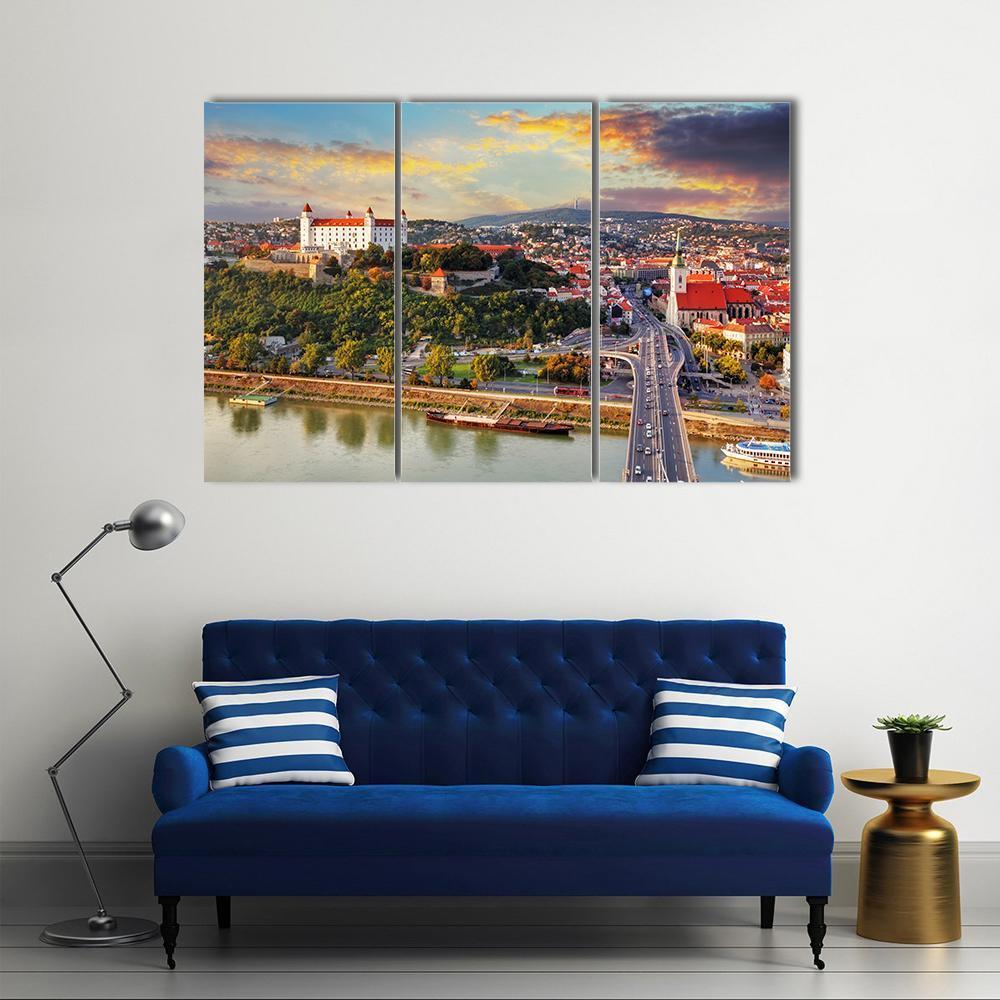 Bratislava At Sunset Canvas Wall Art-3 Horizontal-Gallery Wrap-37" x 24"-Tiaracle