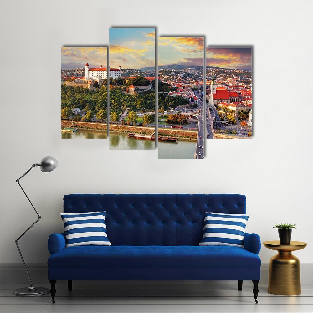 Bratislava At Sunset Canvas Wall Art-4 Pop-Gallery Wrap-50" x 32"-Tiaracle