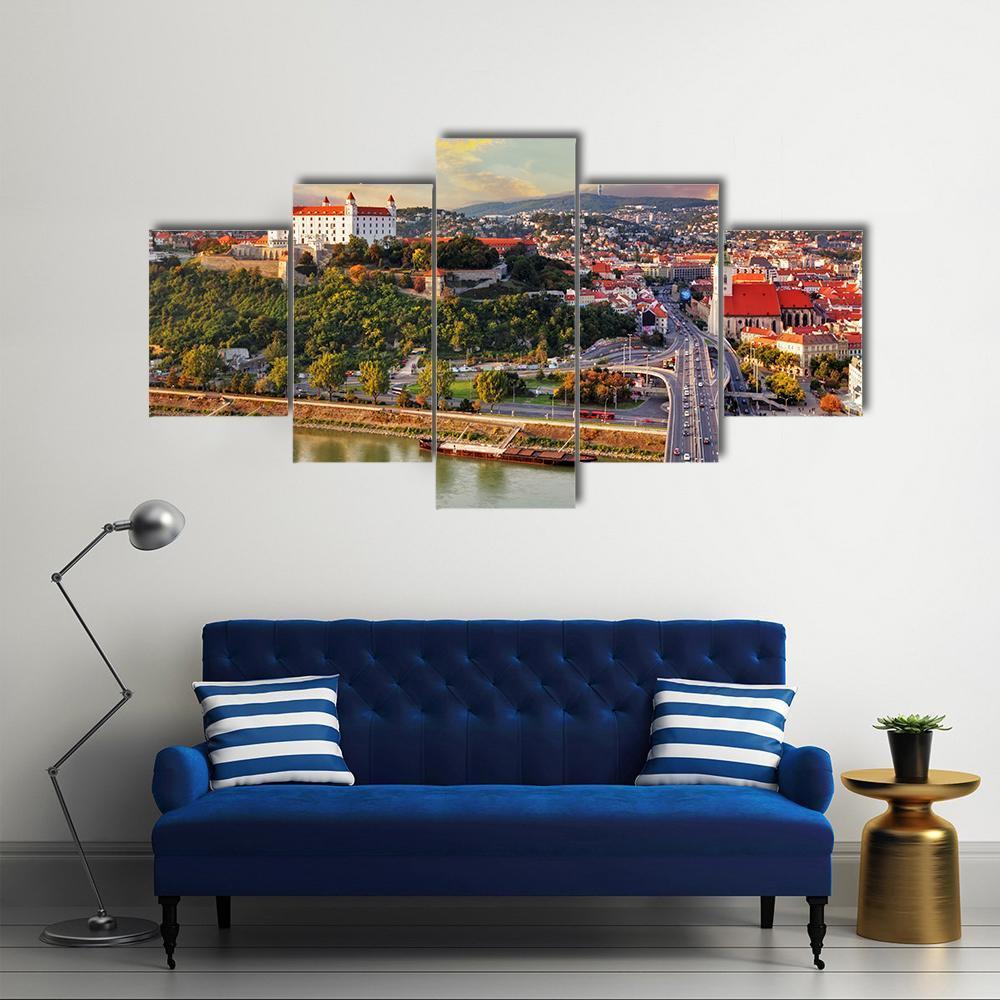 Bratislava At Sunset Canvas Wall Art-5 Star-Gallery Wrap-62" x 32"-Tiaracle