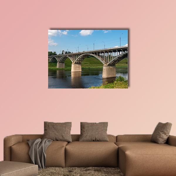 Bridge On Volga River Canvas Wall Art-1 Piece-Gallery Wrap-48" x 32"-Tiaracle