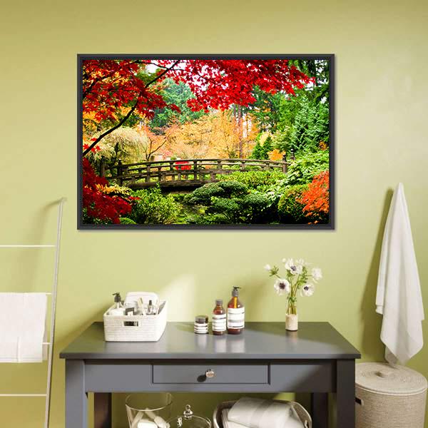 Bridge In Garden Canvas Wall Art-5 Horizontal-Gallery Wrap-22" x 12"-Tiaracle