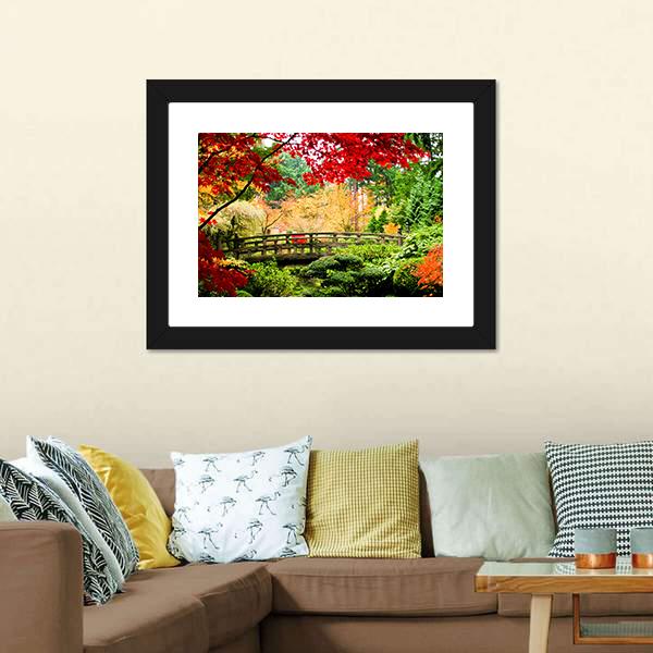 Bridge In Garden Canvas Wall Art-5 Horizontal-Gallery Wrap-22" x 12"-Tiaracle