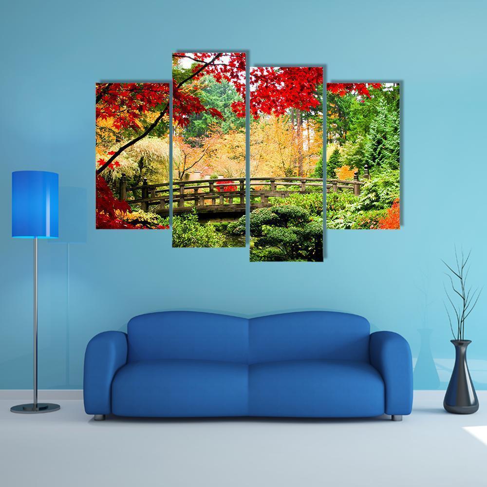 Bridge In Garden Canvas Wall Art-4 Pop-Gallery Wrap-50" x 32"-Tiaracle