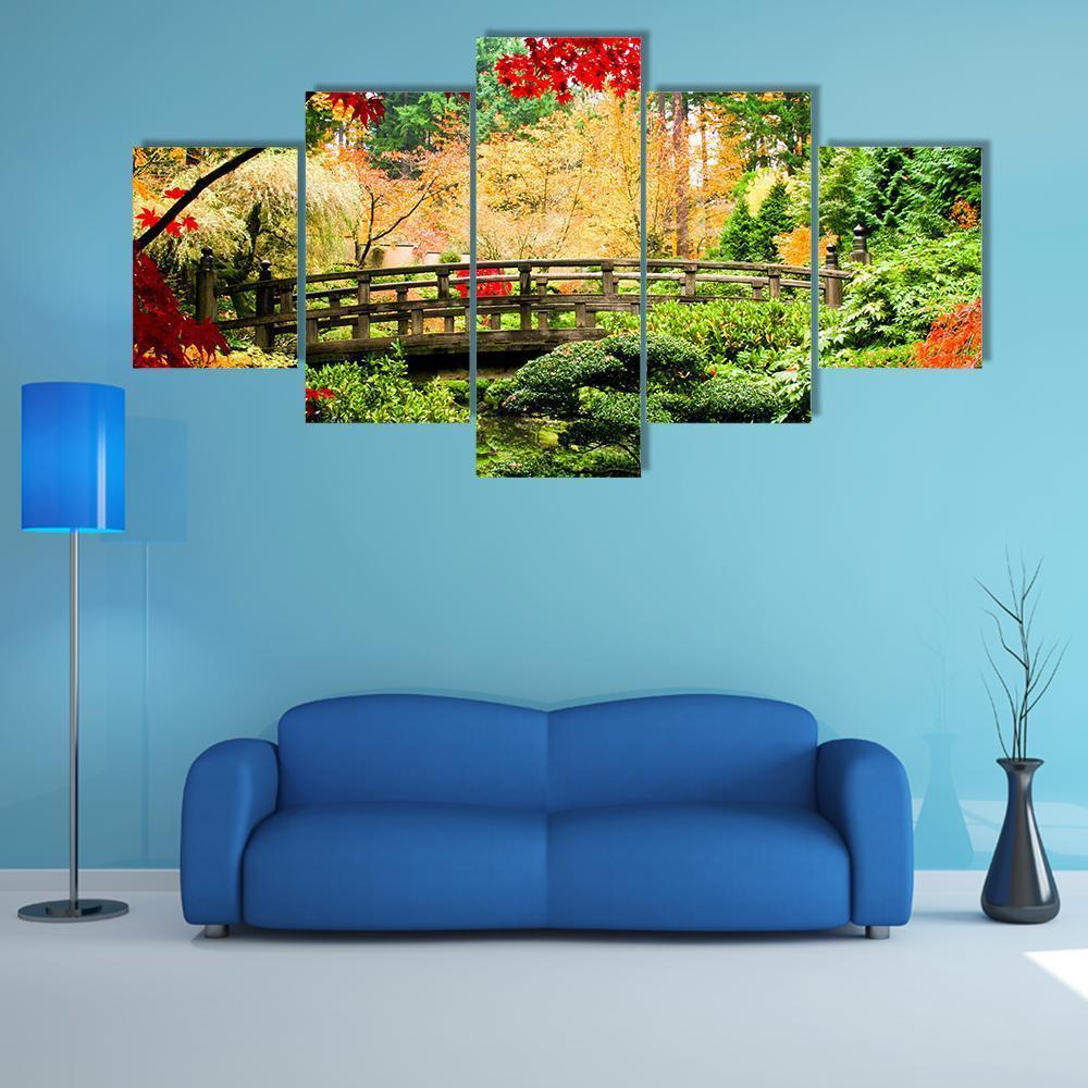 Bridge In Garden Canvas Wall Art-5 Star-Gallery Wrap-62" x 32"-Tiaracle