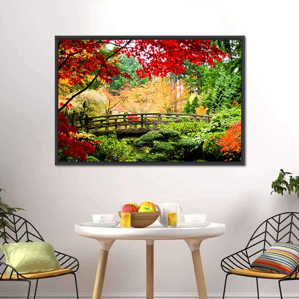 Bridge In Garden Canvas Wall Art-3 Horizontal-Gallery Wrap-25" x 16"-Tiaracle