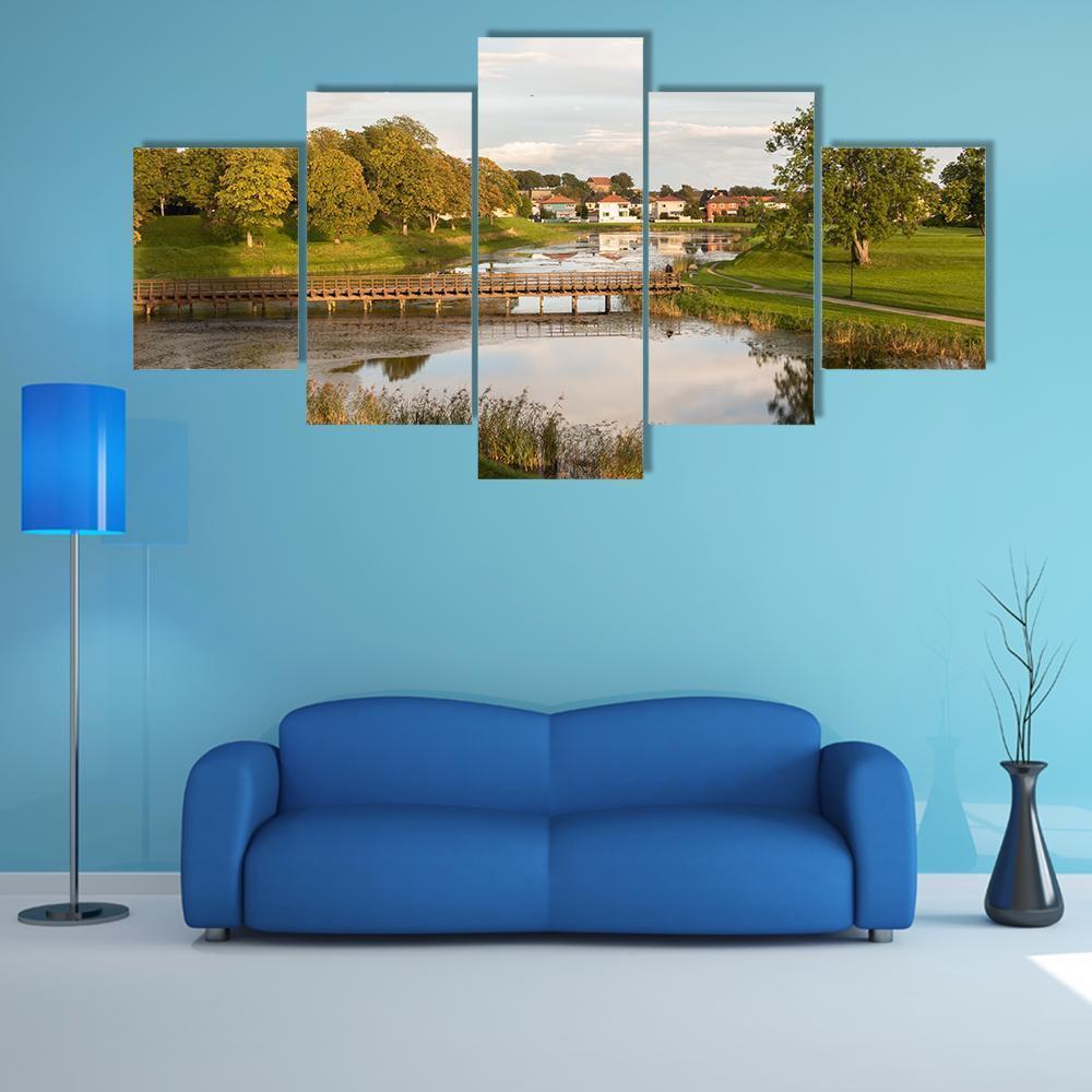 Bridge In Old City Norway Canvas Wall Art-5 Star-Gallery Wrap-62" x 32"-Tiaracle