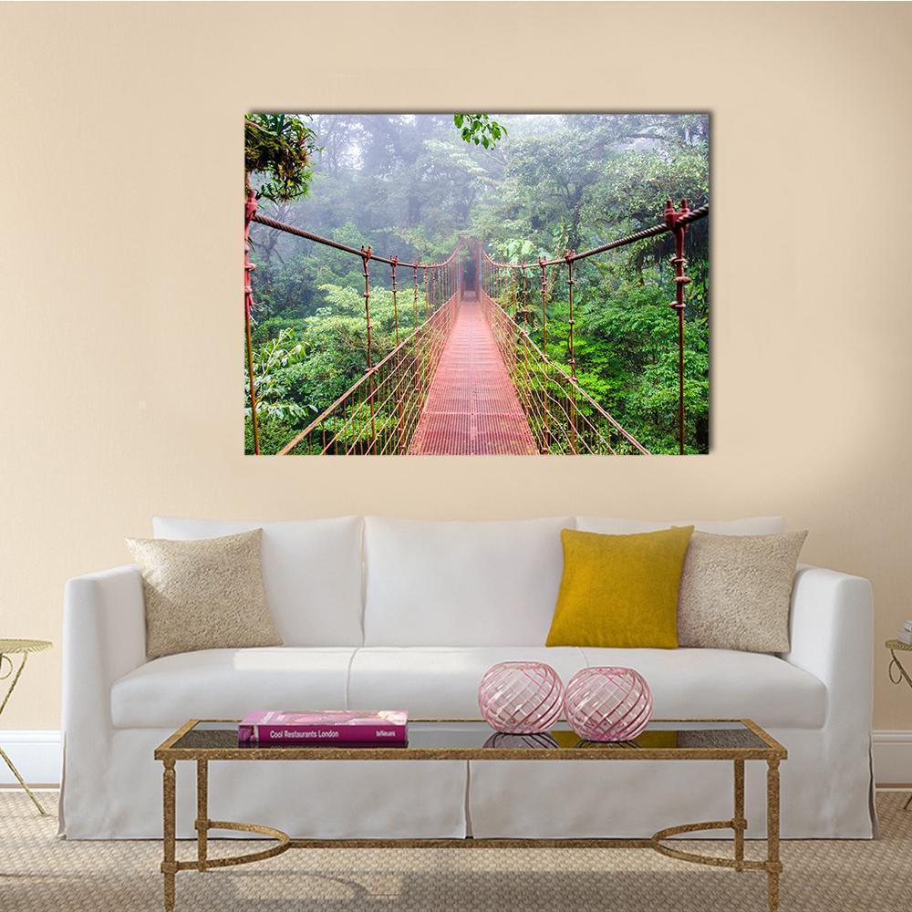 Bridge In Rain Forest Canvas Wall Art-1 Piece-Gallery Wrap-36" x 24"-Tiaracle