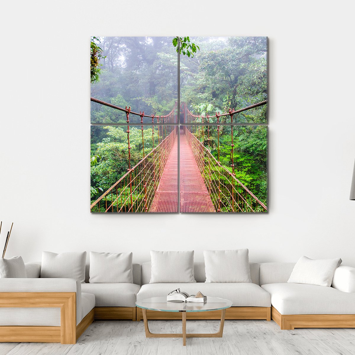Bridge In Rain Forest Canvas Wall Art-4 Square-Gallery Wrap-17" x 17"-Tiaracle