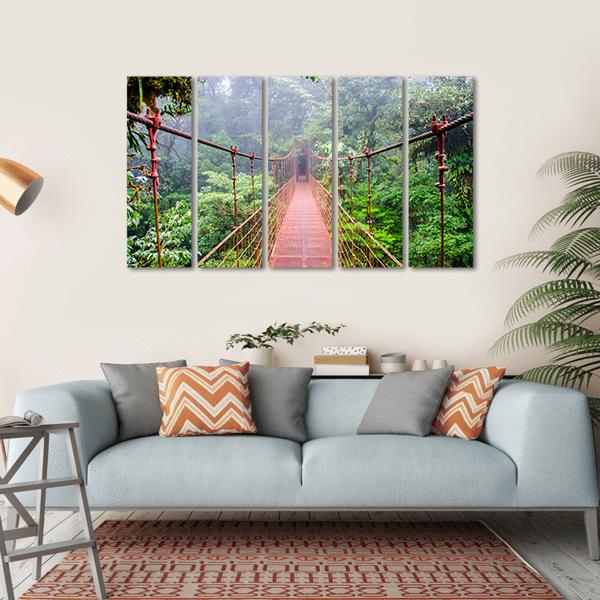 Bridge In Rain Forest Canvas Wall Art-5 Horizontal-Gallery Wrap-22" x 12"-Tiaracle