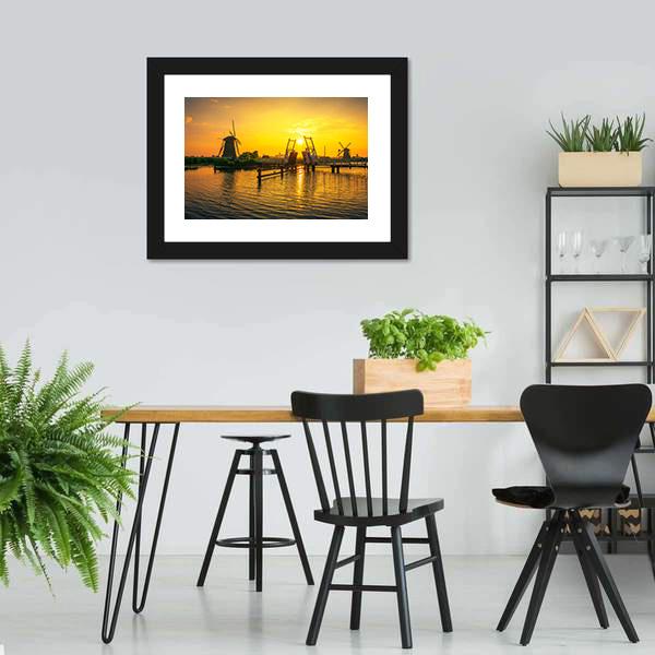 Bridge & Old Windmills Panoramic Canvas Wall Art-1 Piece-36" x 12"-Tiaracle