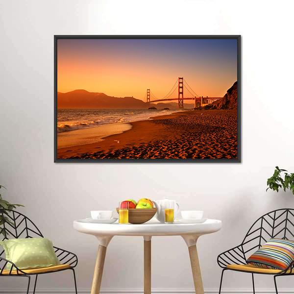 Bridge On Baker Beach Canvas Wall Art-5 Horizontal-Gallery Wrap-22" x 12"-Tiaracle
