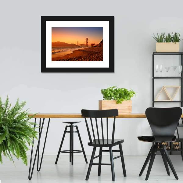 Bridge On Baker Beach Canvas Wall Art-5 Horizontal-Gallery Wrap-22" x 12"-Tiaracle