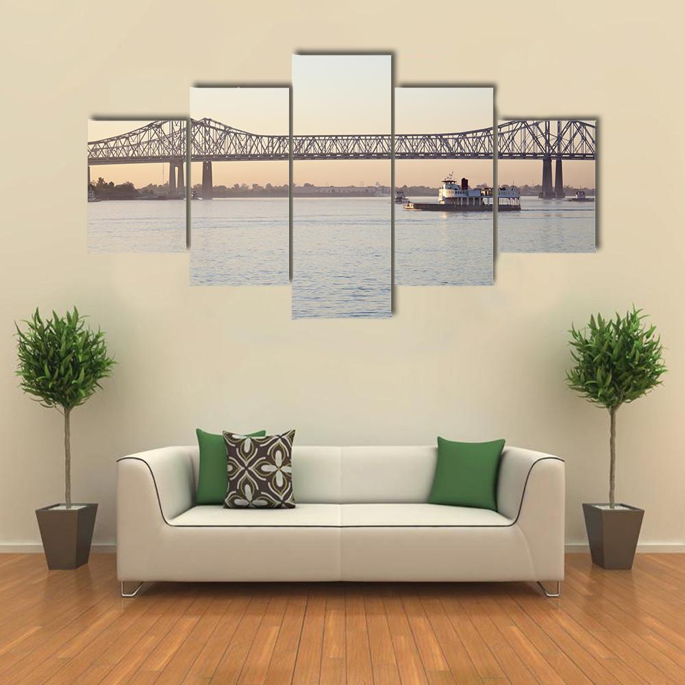 Bridge On Mississippi River Canvas Wall Art-5 Star-Gallery Wrap-62" x 32"-Tiaracle