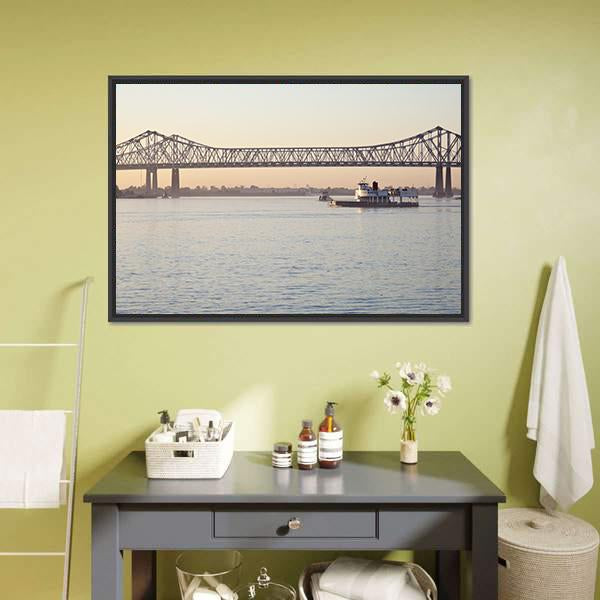 Bridge On Mississippi River Canvas Wall Art-3 Horizontal-Gallery Wrap-25" x 16"-Tiaracle