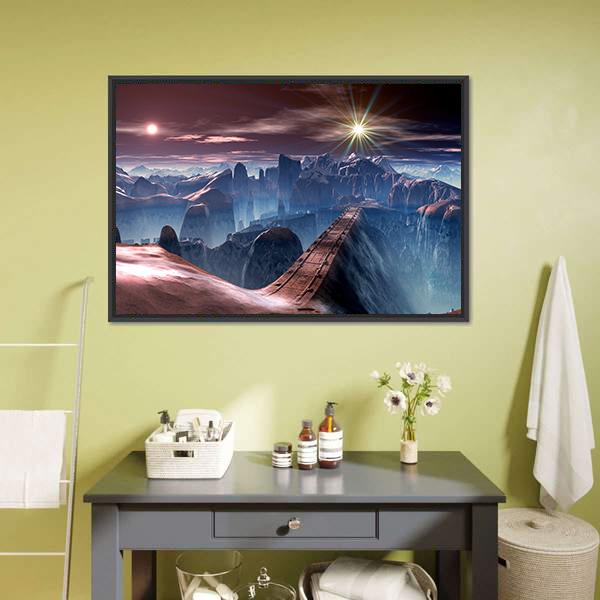 Bridge Over Alien Planet Canvas Wall Art-5 Horizontal-Gallery Wrap-22" x 12"-Tiaracle