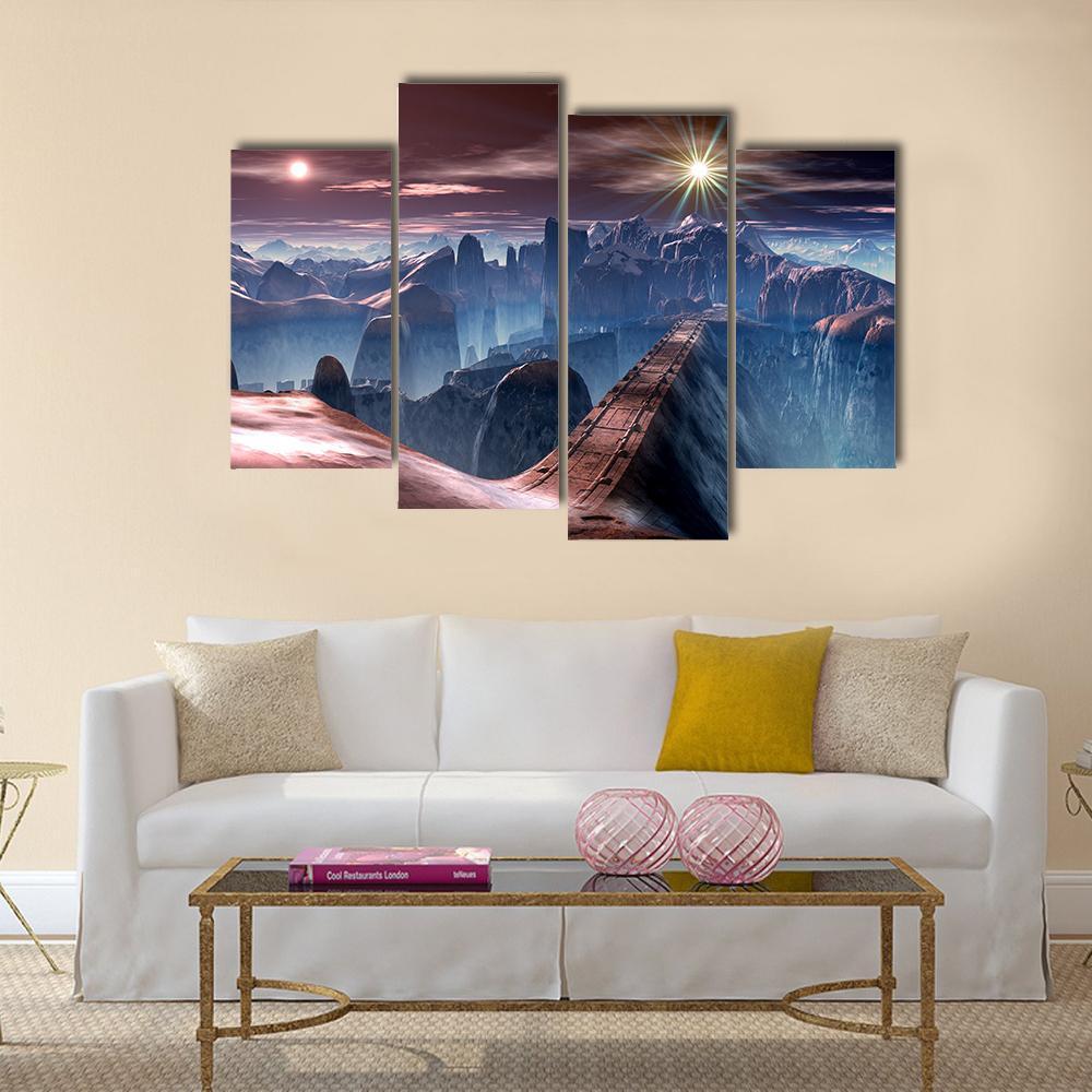 Bridge Over Alien Planet Canvas Wall Art-4 Pop-Gallery Wrap-50" x 32"-Tiaracle
