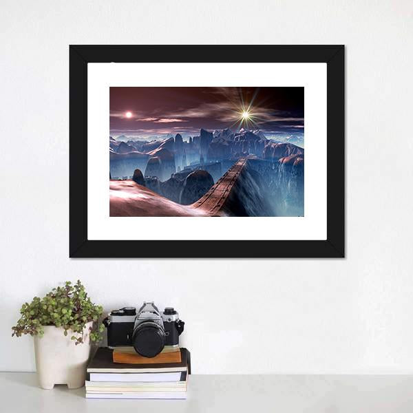 Bridge Over Alien Planet Canvas Wall Art-1 Piece-Framed Print-20" x 16"-Tiaracle