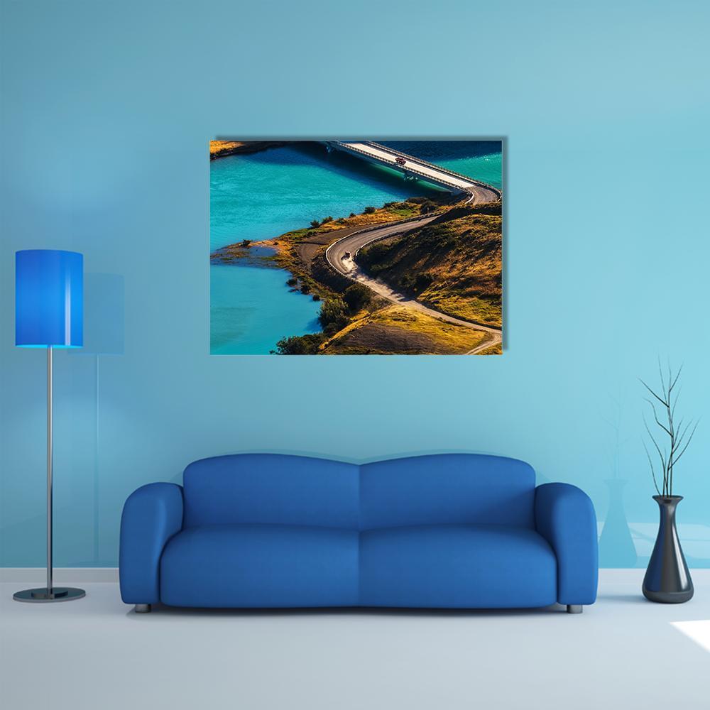 Bridge Over Blue River Canvas Wall Art-1 Piece-Gallery Wrap-48" x 32"-Tiaracle