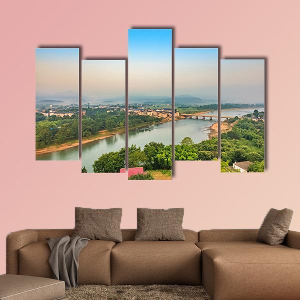 Bridge Over Bund River Canvas Wall Art-5 Pop-Gallery Wrap-47" x 32"-Tiaracle