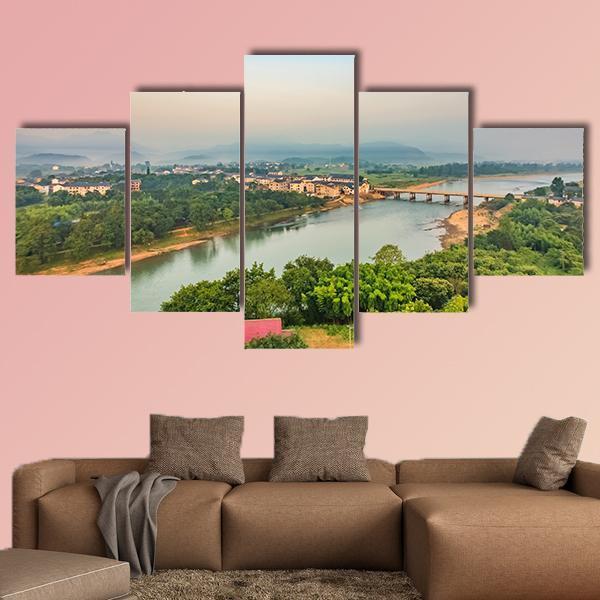 Bridge Over Bund River Canvas Wall Art-5 Star-Gallery Wrap-62" x 32"-Tiaracle