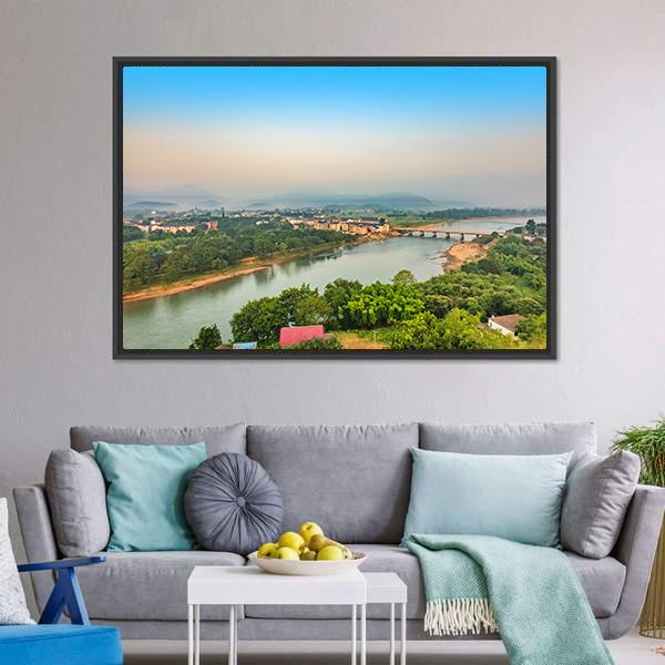 Bridge Over Bund River Canvas Wall Art-1 Piece-Floating Frame-24" x 16"-Tiaracle