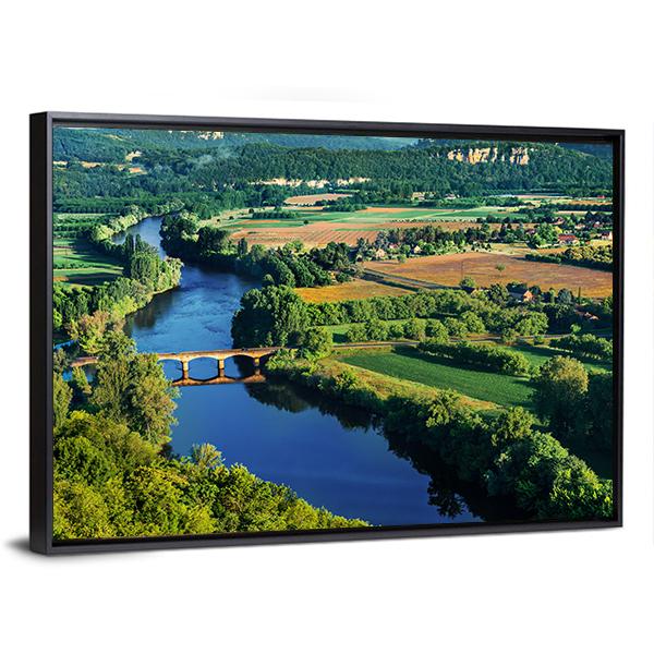 Bridge Over Dordogne River Canvas Wall Art-5 Horizontal-Gallery Wrap-22" x 12"-Tiaracle