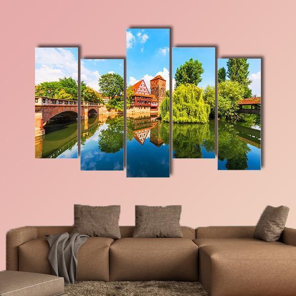 Bridge Over Pegnitz River Canvas Wall Art-5 Pop-Gallery Wrap-47" x 32"-Tiaracle