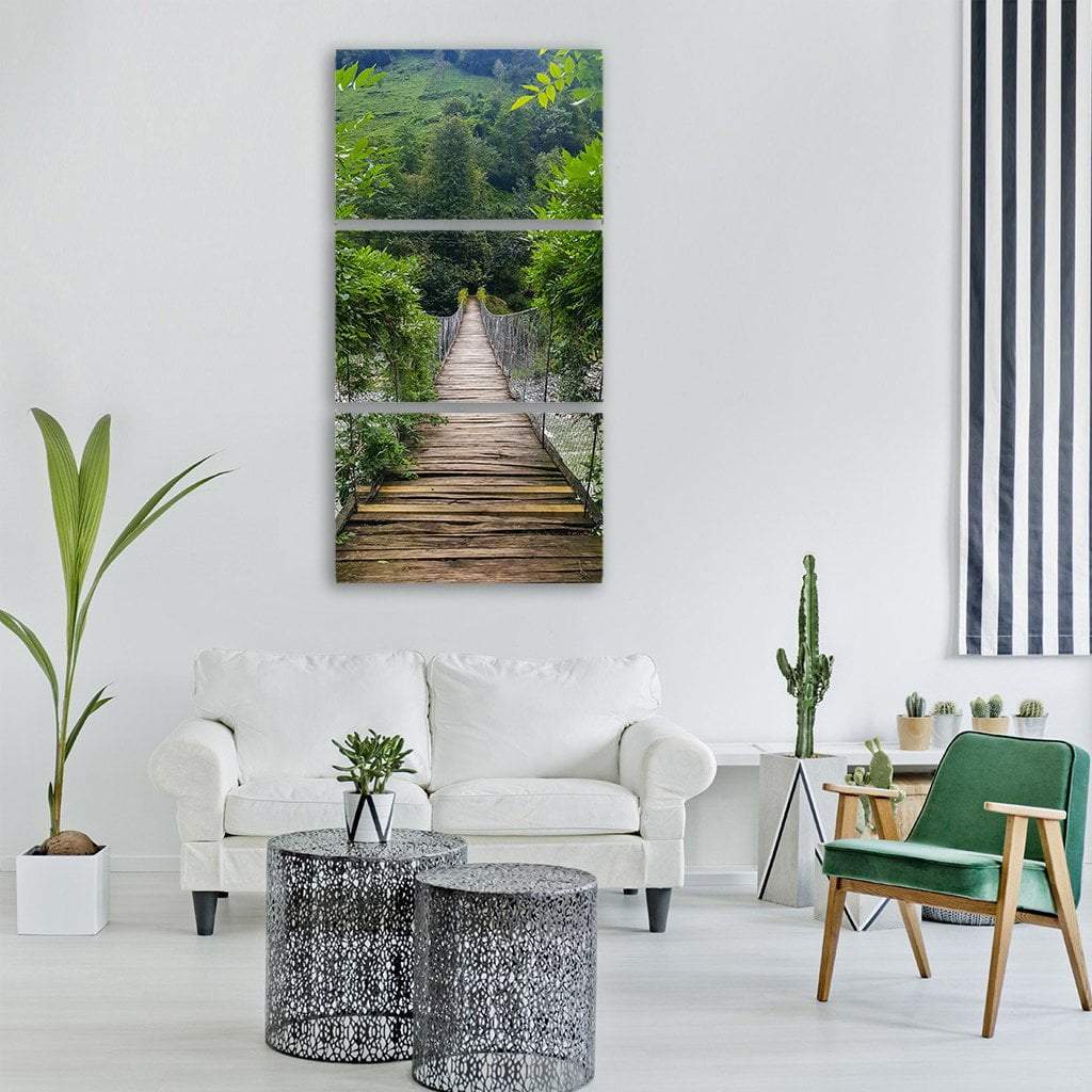 Bridge In Forest Vertical Canvas Wall Art-3 Vertical-Gallery Wrap-12" x 25"-Tiaracle