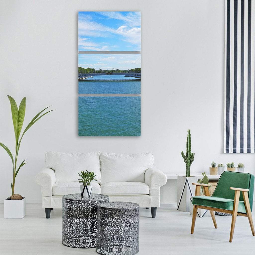 Bridge Over River Paris Vertical Canvas Wall Art-3 Vertical-Gallery Wrap-12" x 25"-Tiaracle