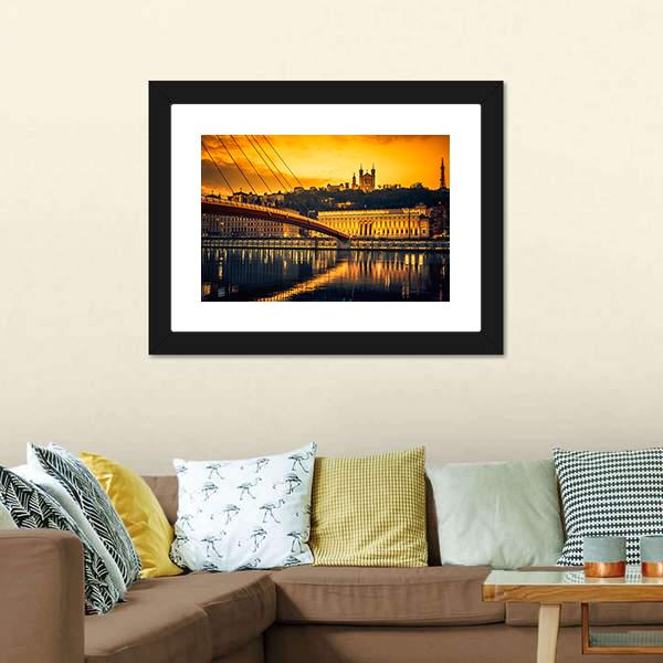 Bridge Over Saone River Canvas Wall Art-3 Horizontal-Gallery Wrap-25" x 16"-Tiaracle