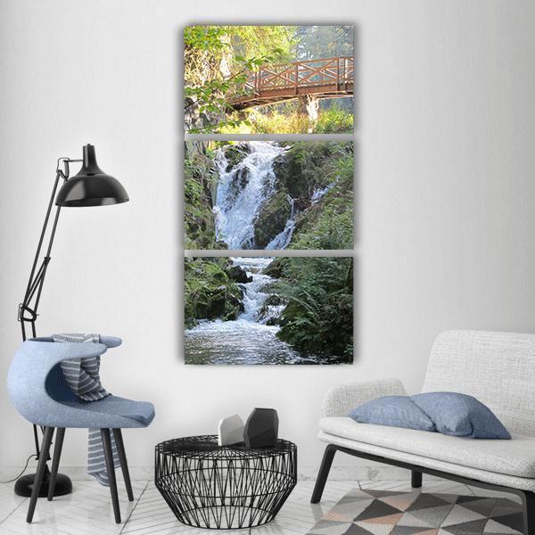 Bridge Over Waterfall Vertical Canvas Wall Art-3 Vertical-Gallery Wrap-12" x 25"-Tiaracle