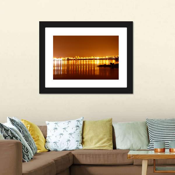 Bridge Over Wisla At Night Panoramic Canvas Wall Art-1 Piece-36" x 12"-Tiaracle