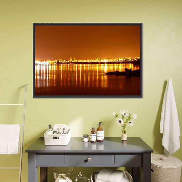 Bridge Over Wisla At Night Panoramic Canvas Wall Art-1 Piece-36" x 12"-Tiaracle