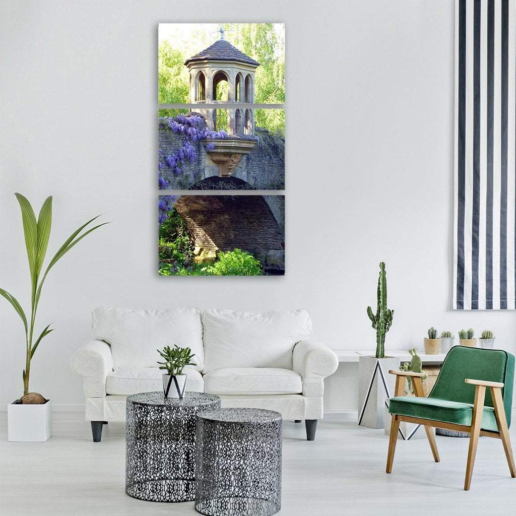 Bridge Garden Wisteria Vertical Canvas Wall Art-3 Vertical-Gallery Wrap-12" x 25"-Tiaracle
