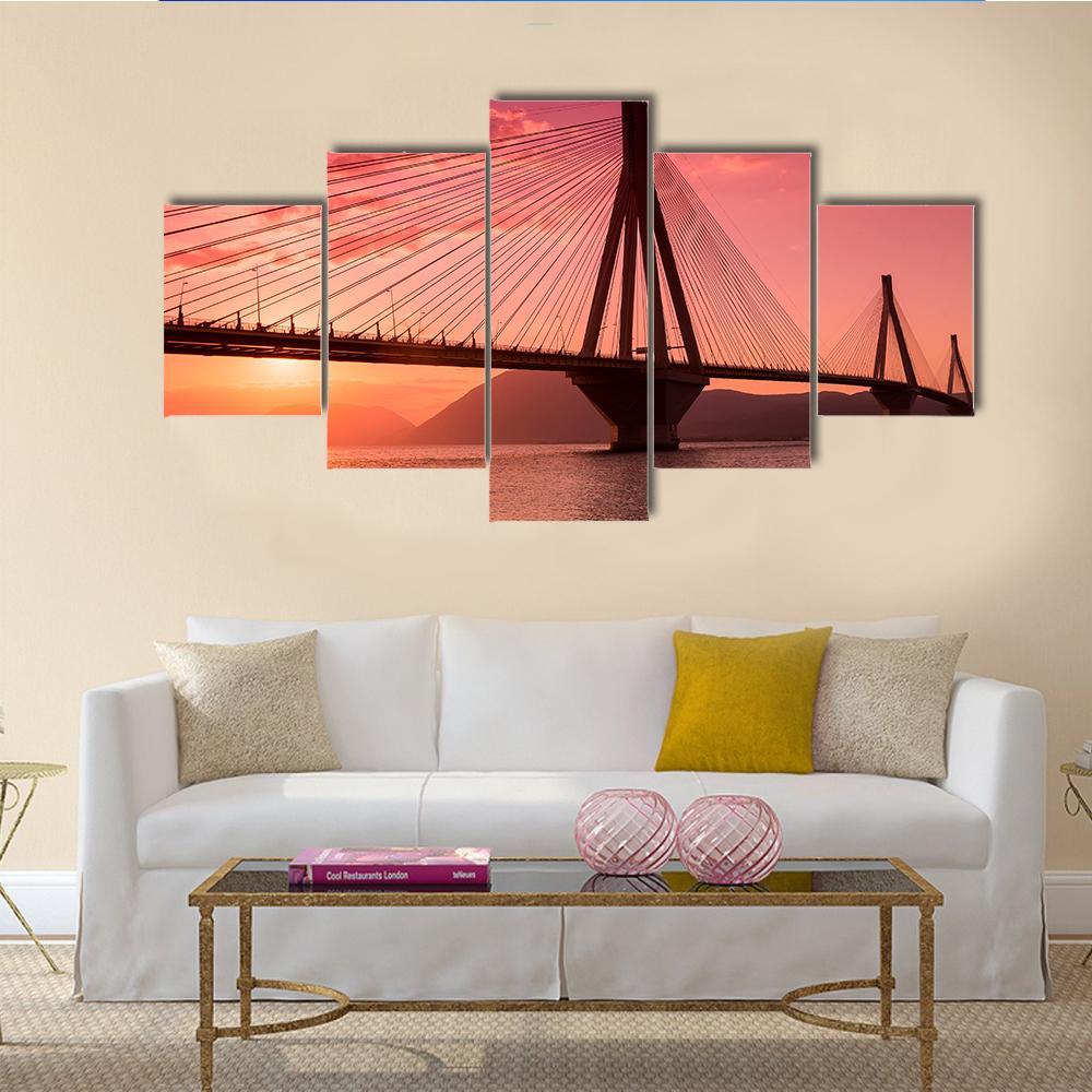 Bridge Rio Antirio Greece Canvas Wall Art-5 Star-Gallery Wrap-62" x 32"-Tiaracle