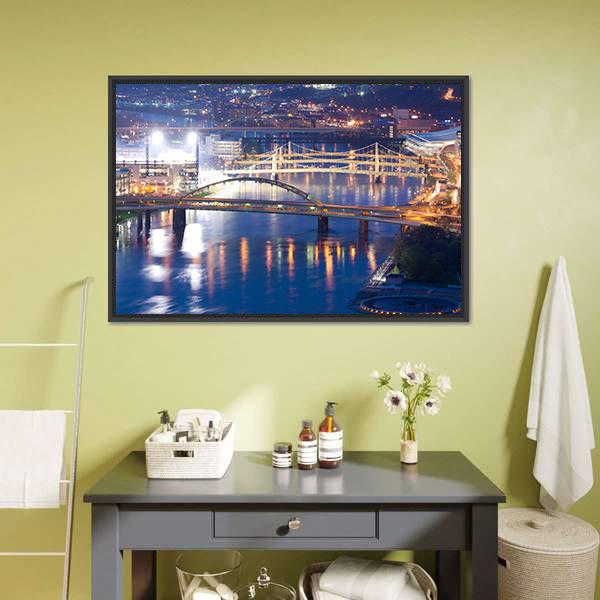 Bridges Over Allegheny River Canvas Wall Art-3 Horizontal-Gallery Wrap-25" x 16"-Tiaracle