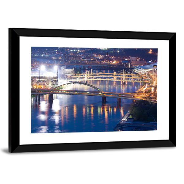 Bridges Over Allegheny River Canvas Wall Art-3 Horizontal-Gallery Wrap-25" x 16"-Tiaracle