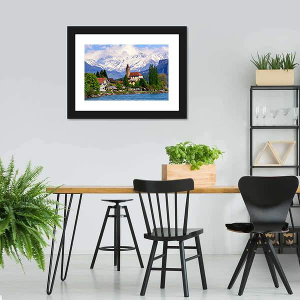 Brienz Town At Lake Switzerland Canvas Wall Art-3 Horizontal-Gallery Wrap-25" x 16"-Tiaracle