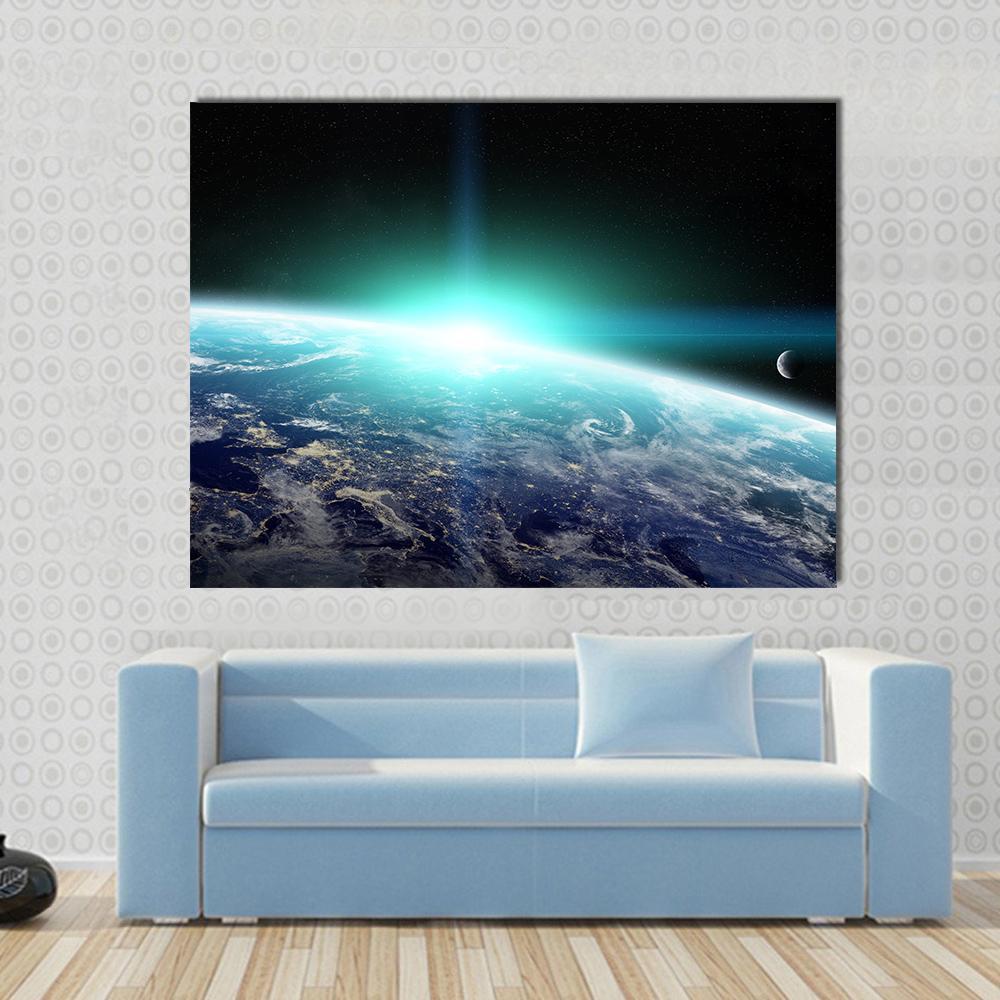 Bright Sun On Planet Earth Canvas Wall Art-1 Piece-Gallery Wrap-48" x 32"-Tiaracle