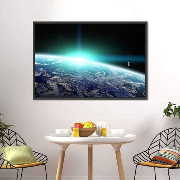 Bright Sun On Planet Earth Canvas Wall Art-3 Horizontal-Gallery Wrap-25" x 16"-Tiaracle