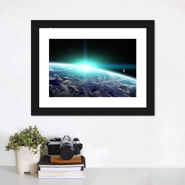 Bright Sun On Planet Earth Canvas Wall Art-1 Piece-Framed Print-20" x 16"-Tiaracle