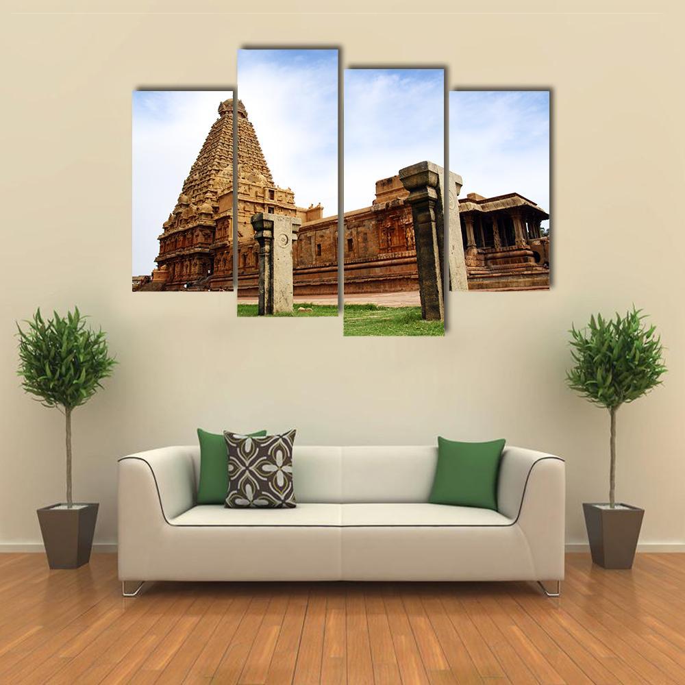 Brihadeeswarar Temple India Canvas Wall Art-4 Pop-Gallery Wrap-50" x 32"-Tiaracle