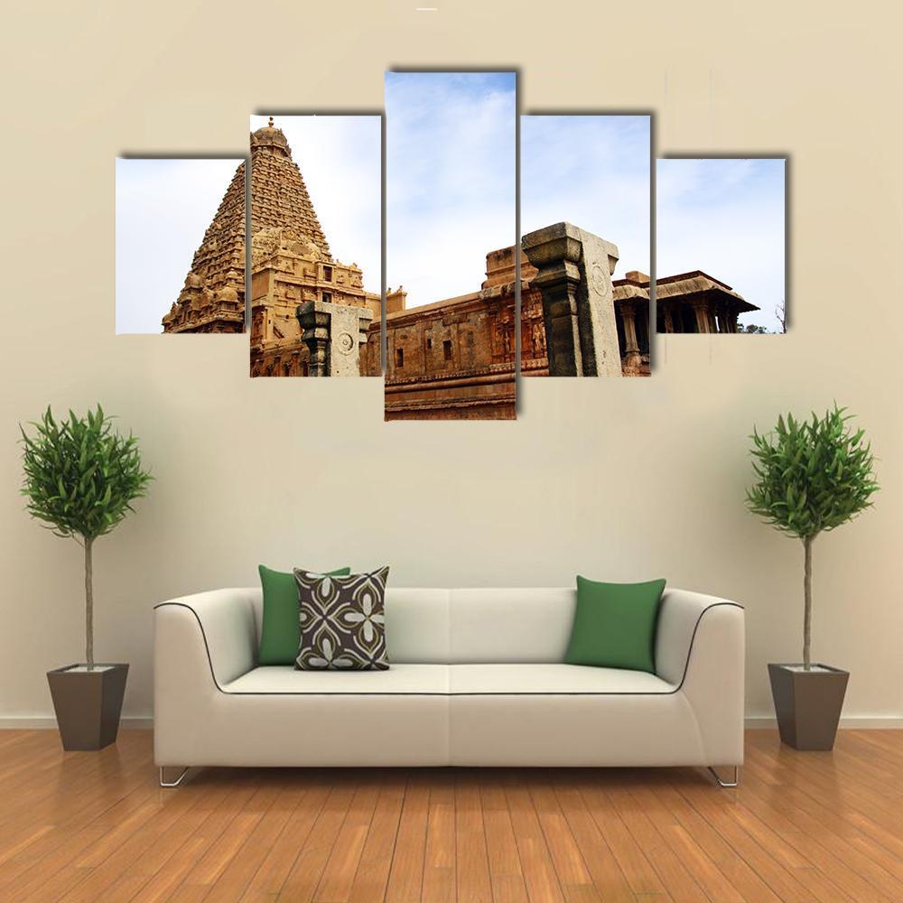Brihadeeswarar Temple India Canvas Wall Art-5 Star-Gallery Wrap-62" x 32"-Tiaracle