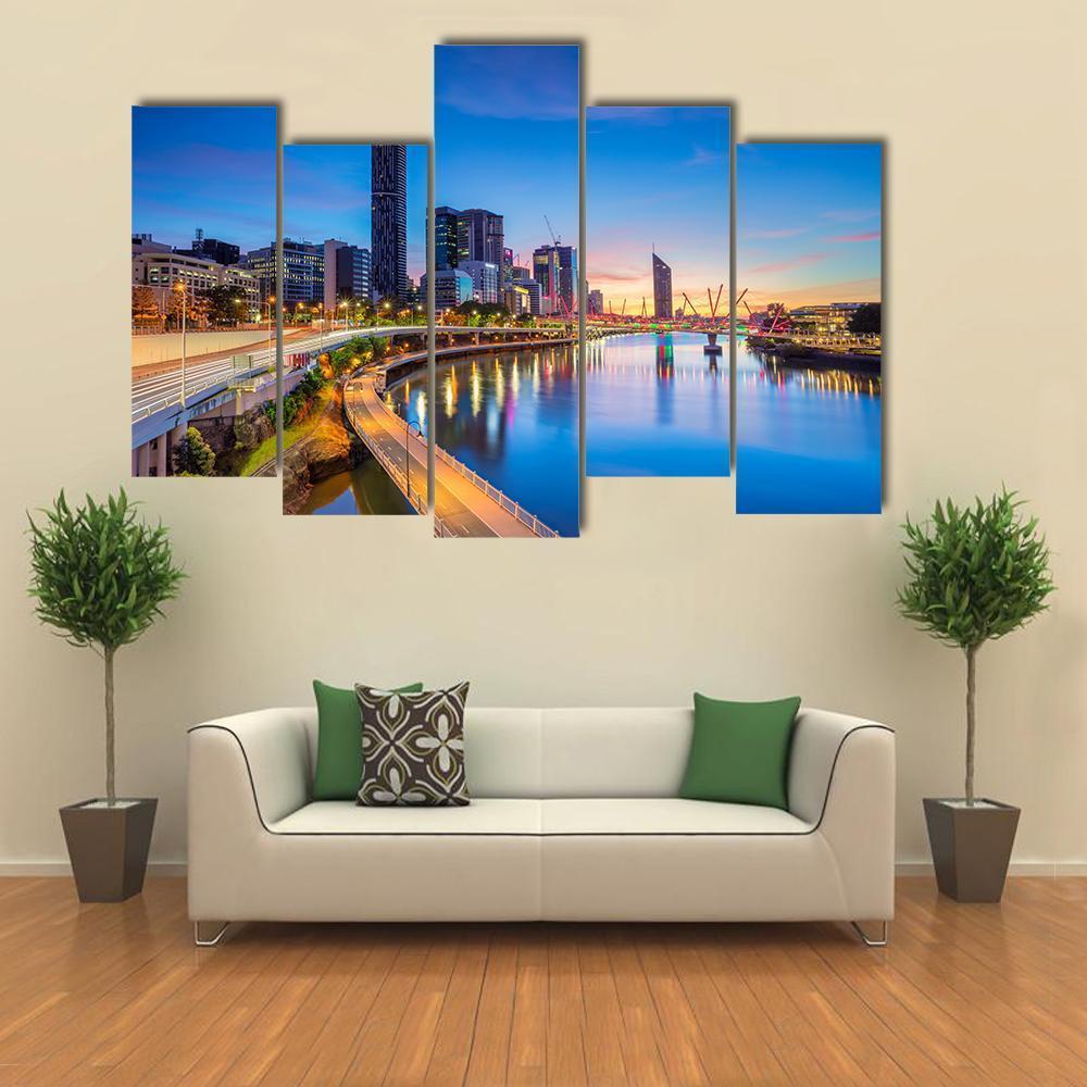 Brisbane Skyline At Sunrise Canvas Wall Art-5 Pop-Gallery Wrap-47" x 32"-Tiaracle