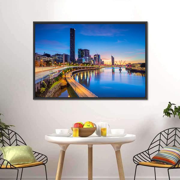 Brisbane Skyline At Sunrise Canvas Wall Art-3 Horizontal-Gallery Wrap-25" x 16"-Tiaracle