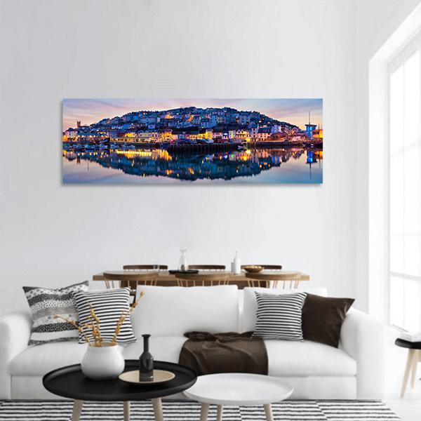 Brixham Harbour At Sunset Panoramic Canvas Wall Art-1 Piece-36" x 12"-Tiaracle