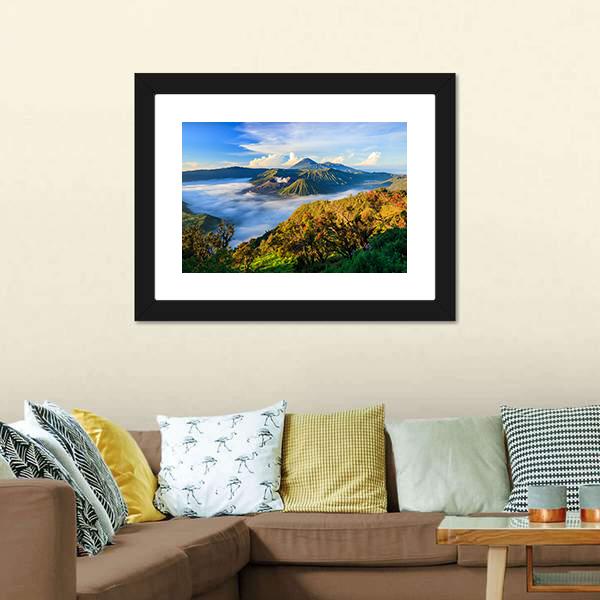 Bromo Volcano At Sunrise Canvas Wall Art-5 Horizontal-Gallery Wrap-22" x 12"-Tiaracle