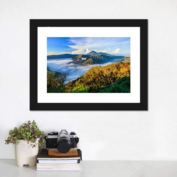 Bromo Volcano At Sunrise Canvas Wall Art-1 Piece-Framed Print-20" x 16"-Tiaracle