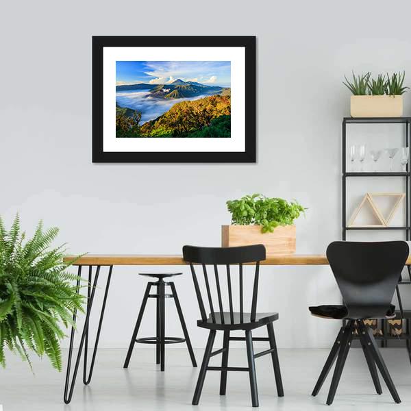 Bromo Volcano At Sunrise Panoramic Canvas Wall Art-1 Piece-36" x 12"-Tiaracle