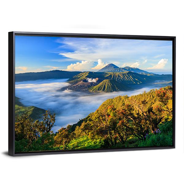Bromo Volcano At Sunrise Panoramic Canvas Wall Art-1 Piece-36" x 12"-Tiaracle